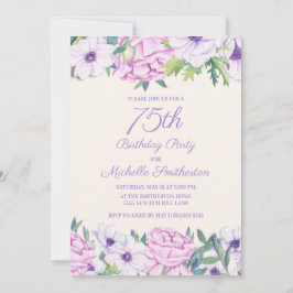 Convite Flores Liláticas Roxas 75.a Festa de aniversário