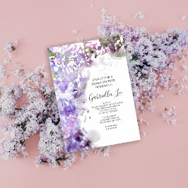 Convite Flores Liláticas Roxas Chá de panela de Aquarela