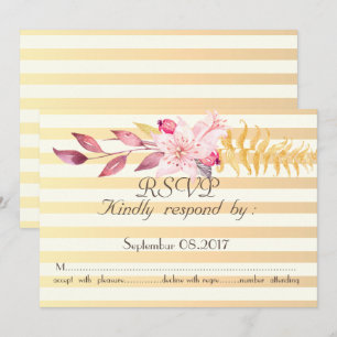 Convite Flores Listradas Chic Modernas RSVP