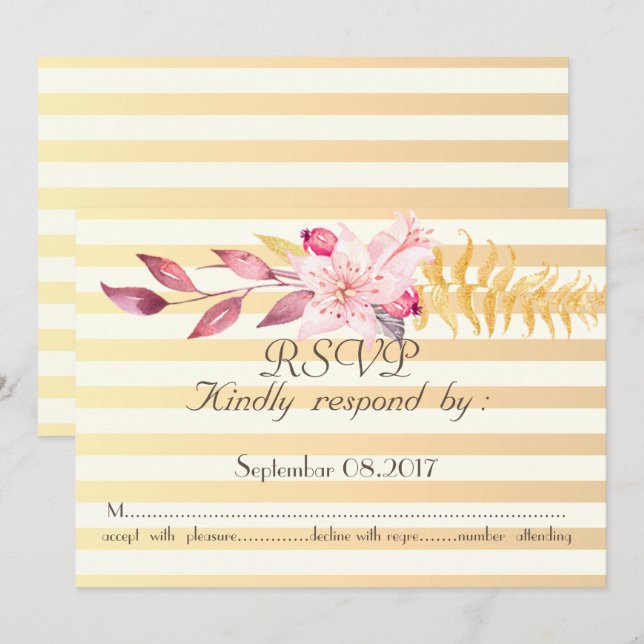 Convite Flores Listradas Chic Modernas  RSVP (Frente/Verso)