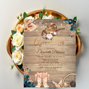 Convite Flores Luzes Chapéu de Cowgirl Botas Quinceañera d
