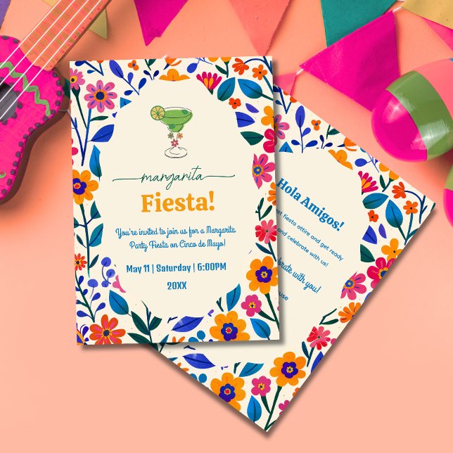 Convite Flores mexicanas amarelas rosa Margarita Fiesta (Criador carregado)