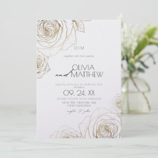 Convite Flores minimalistas modernas Rosa dourada Casament