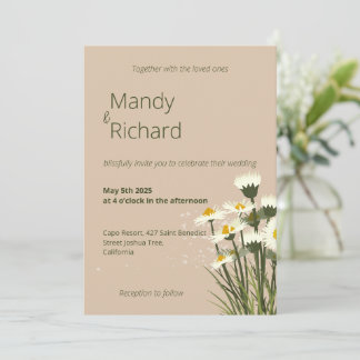 Convite Flores Mínimas de Margarida Branca em Fundo bege