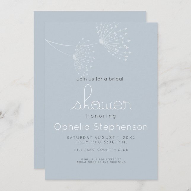 Convite Flores Mínimas Modernas de Dodle Azul e Branco (Frente/Verso)