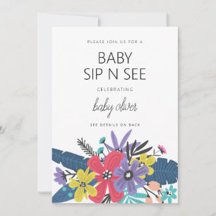 Convite Flores Modernas Boho Menino Bebê Sip And See
