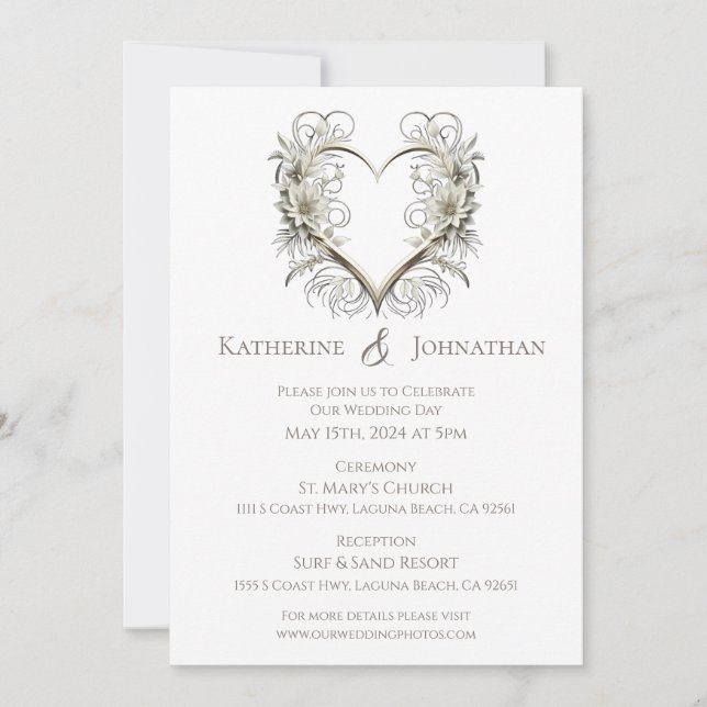 Convite Flores Modernas com Casamento Cardíaco (Frente)