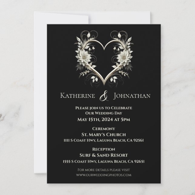 Convite Flores Modernas com Casamento Cardíaco (Frente)