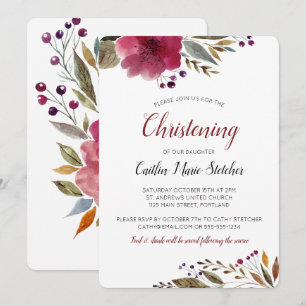 Convite Flores Modernas de Borgonha Flores de Batismo