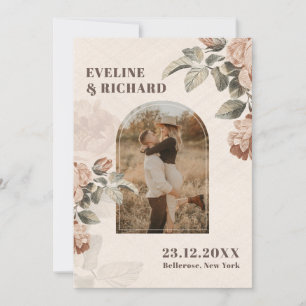 Convite Flores modernas de terracota arqueadas com folhas 