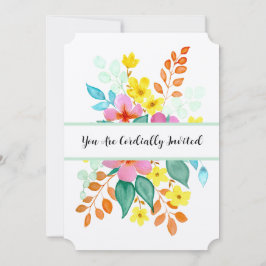Convite Flores Modernas em Aquarela em Cores Vibrantes