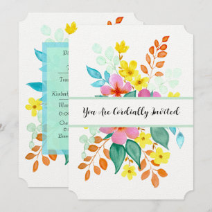 Convite Flores Modernas em Aquarela em Cores Vibrantes
