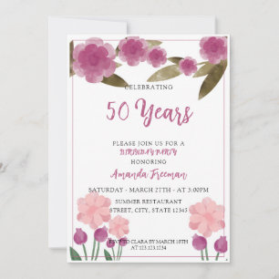 Convite Flores Modernas, Rosa e Verde - Aniversário