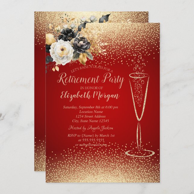 Convite Flores Negras Confetti Vidro Vidro Retimento Verme (Frente/Verso)