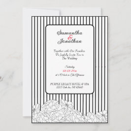 Convite Flores Negras e Brancas com Casamento de Stripes