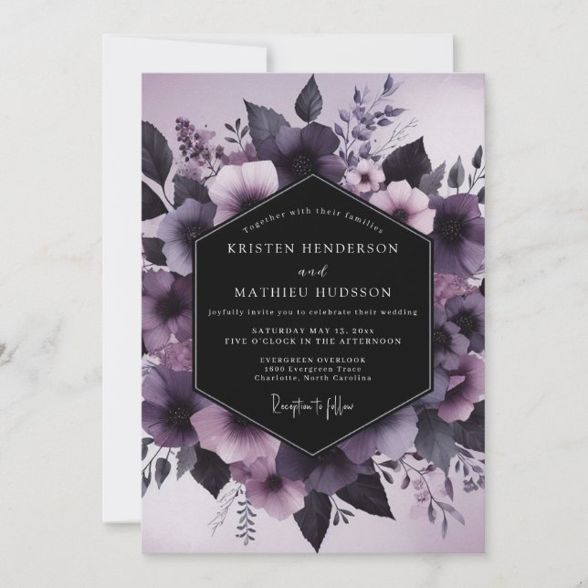 Convite Flores Noturnas Malva Casamento (Frente)