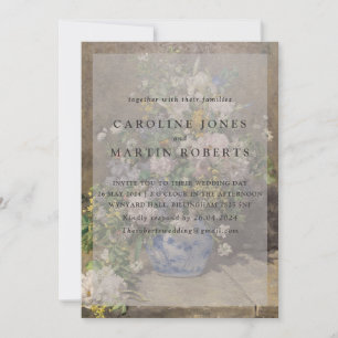 Convite Flores num vaso. Óleo de safra na canvas. Belas ar