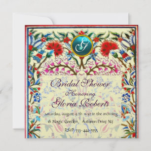 Convite FLORES ORIENTAIS DAMASK MONOGRAM Azul Gelo