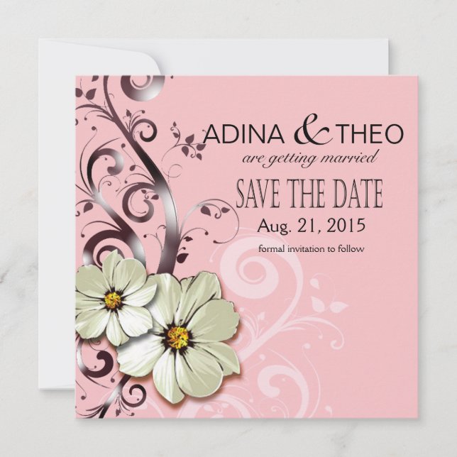 Convite Flores Ornamentais com Floreios Save the Date | ro (Frente)
