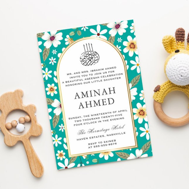 Convite Flores - Padrão Verde Aqiqa Aqeqa Aqeqa Baby (Criador carregado)