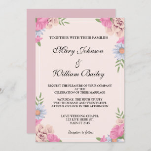 Convite Flores para casamentos Florais Azul Cor-de-Rosa El