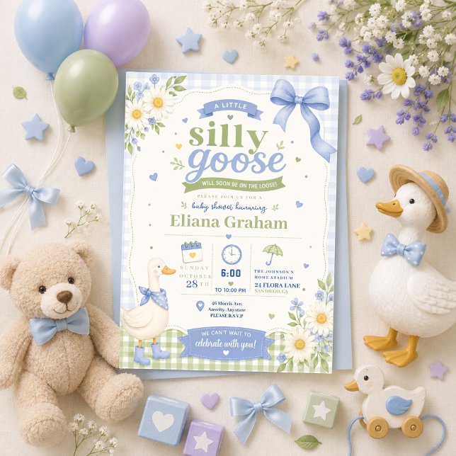 Convite Flores para Chá de Bebê Silly Goose sem Gênero (Criador carregado)