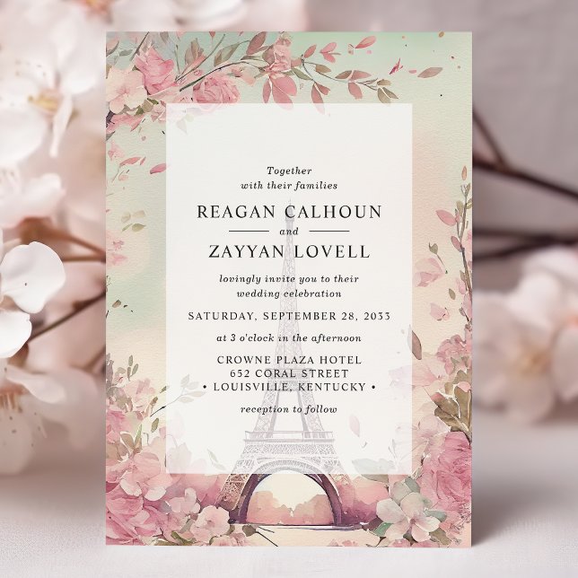 Convite Flores Parisiense Torre Eiffel Casamento em Paris (Criador carregado)