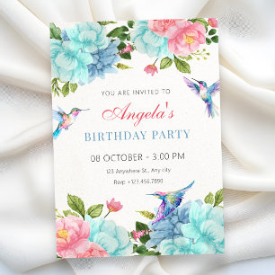 Convite Flores pássaro aniversário