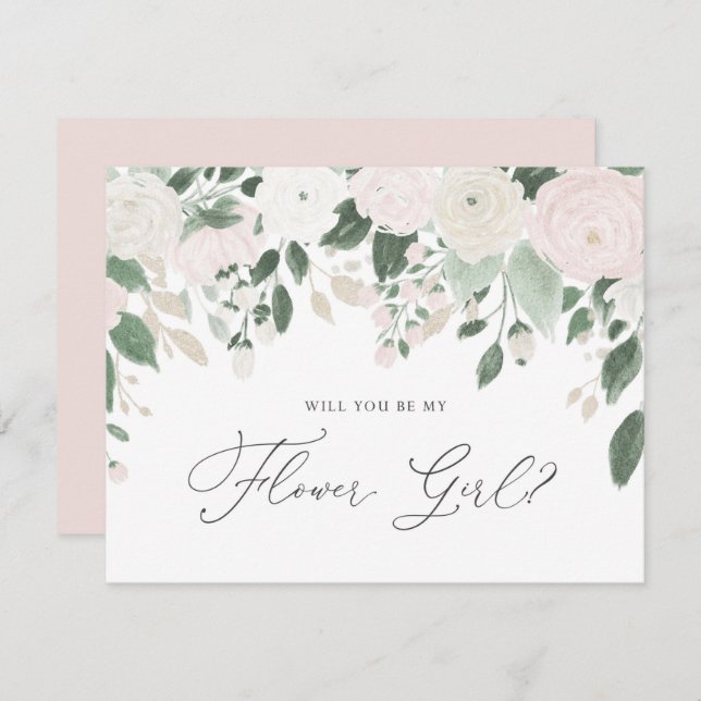 Convite Flores Pastéis Brilho Será Minha Menina de Flores (Frente/Verso)
