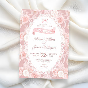 Convite Flores pastéis cor-de-rosa casamento