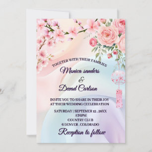 Convite Flores Pastéis Românticas, Design de Casamento no