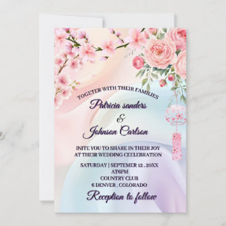 Convite Flores Pastéis Românticas, Design de Casamento no
