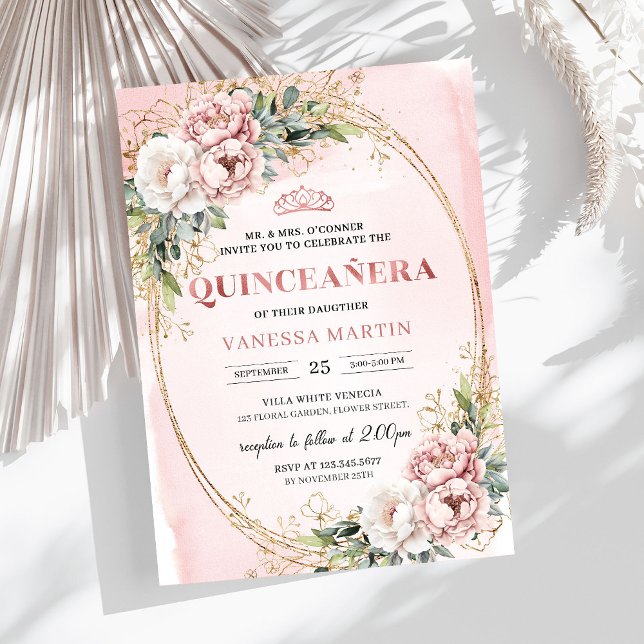 Convite Flores Pastel Rosa em Flor Eucalipto 15º Aniversár (Blooming Pastel Pink Flowers Eucalyptus 15th Birthday Invite

)