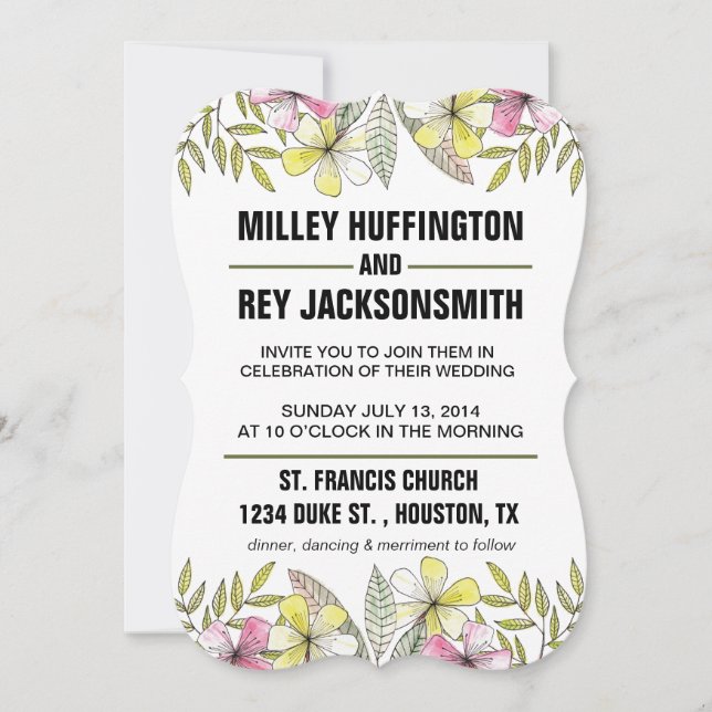 Convite flores pintadas à mão (Frente)