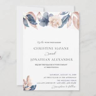 Convite Flores Pintadas à Mão Casamento Rosa e Azul