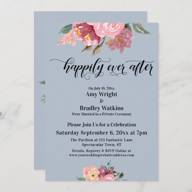 Convite Flores Pintadas de Rosa Felizes para Sempre Poeira (Frente/Verso)