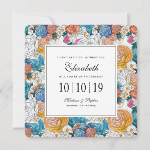 Convite Flores Pintadas Pelas Mãos Azuis e Laranja - Couve