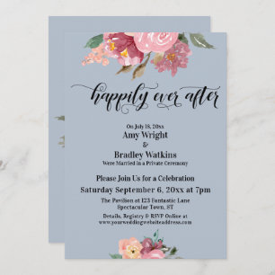 Convite Flores Pintadas Rosa Felizmente Depois De Azul Der