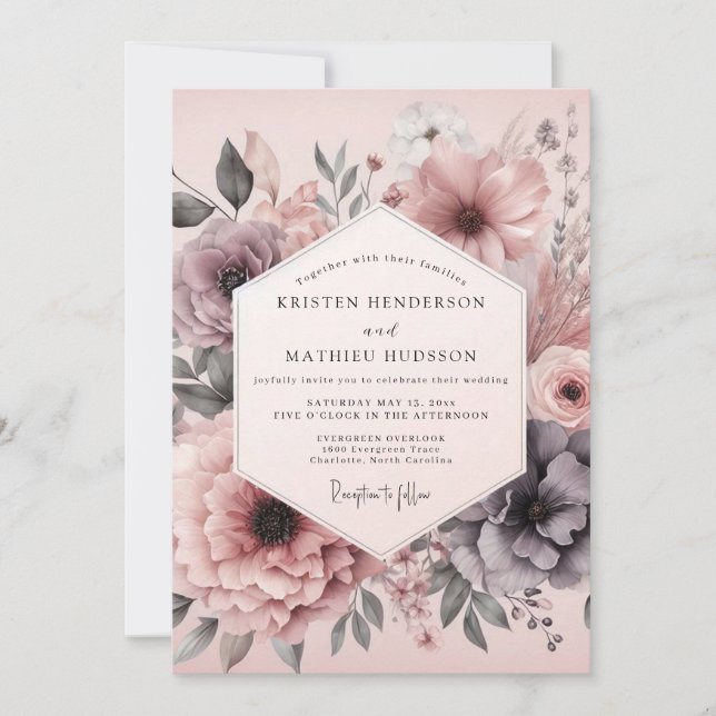 Convite Flores Poéticas de Água de Rosas Casamento (Frente)