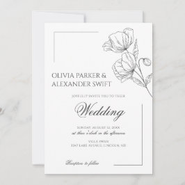 Convite Flores popias, casamento simples e elegante