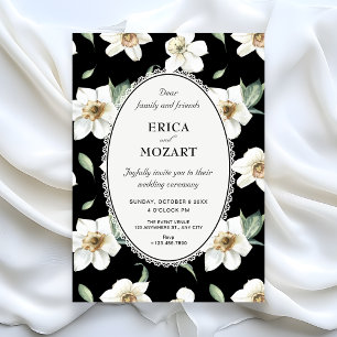 Convite Flores pretas e brancas casamento