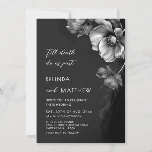Convite Flores Pretas e Brancas Prateadas Casamento Gótico