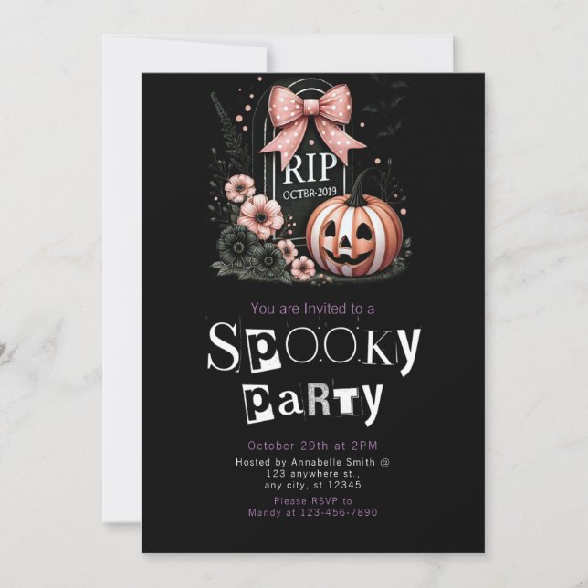 Convite Flores Pretas Modernas Minimalistas para o Hallowe (Frente)