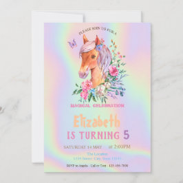 Convite Flores Pretty Pony Holográficas de Aniversário