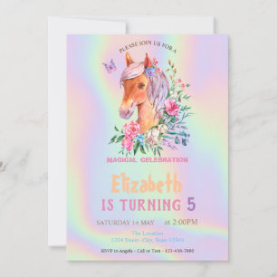 Convite Flores Pretty Pony Holográficas de Aniversário