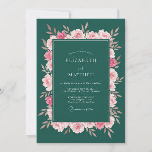 Convite Flores Profundas de Casamento em Verde