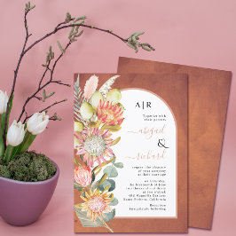 Convite Flores protea grama pampas casamento sterracotta