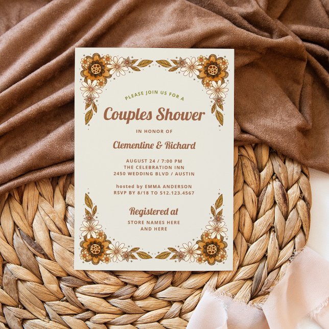 Convite Flores Retro | CHÁ CASAL (A stylish couples wedding shower invitation with trendy retro flowers)