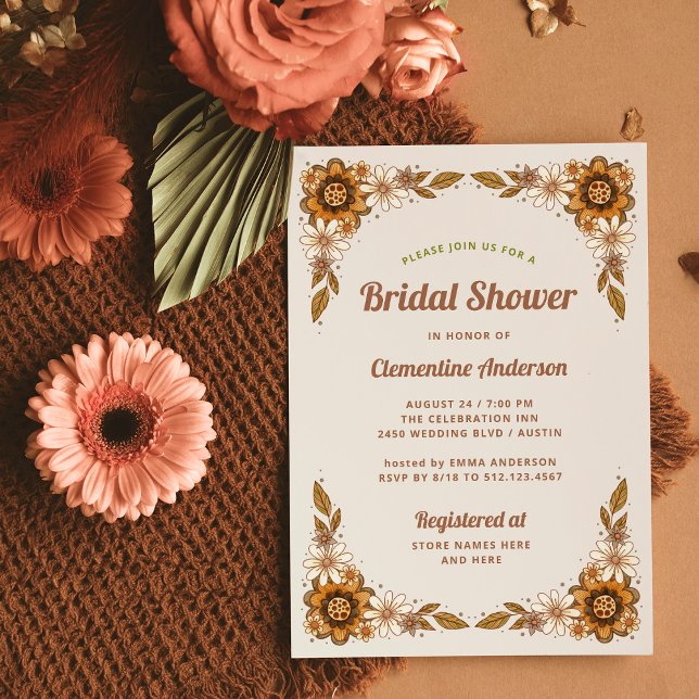 Convite Flores Retro | CHÁ DE PANELA (Trendy bridal shower invitations with a retro floral design)