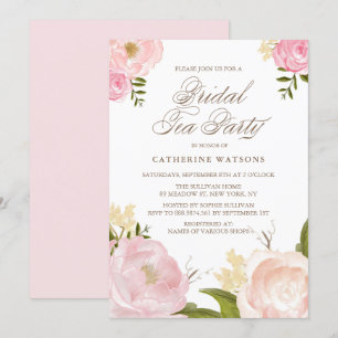 Convite Flores Românticas Cor de Água Rosa Flores Bridal